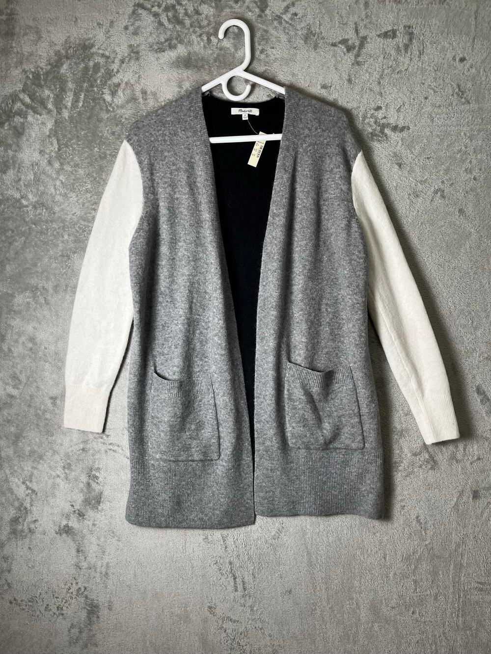 Madewell Kent Cardigan Coziest Yarn Colorblock Merino Alpaca Wool Sweater XS NEW